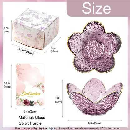 Purple Flower Jewelry Dish Glass Ring Holder Dish Jewelry Tray Cute Vanity Organizer Aesthetic Nightstand Bathroom Room Decor Trinket Dish Mothers Day Friendship Christmas Birthday Gifts for Women
