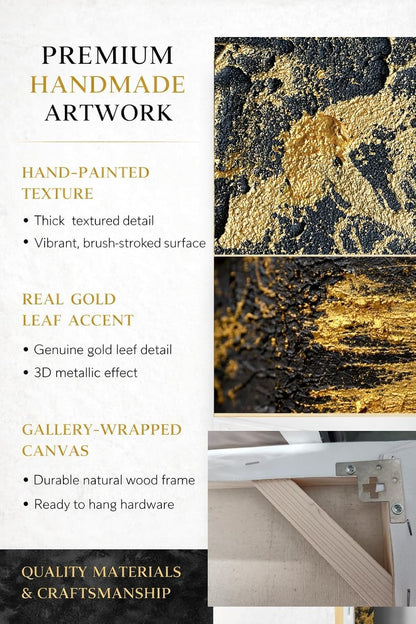 Rinsiken Hand Painted Black and Gold Abstract Wall Art 24x24 Inch Cotton Canvas Painting Ready to Hang Modern Decor for Living Room Office