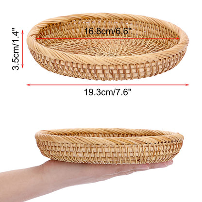 Hipiwe Small Woven Wicker Basket - 7.6" Round Entryway Organizer for Keys, Wallet, Cell Phone & Snacks