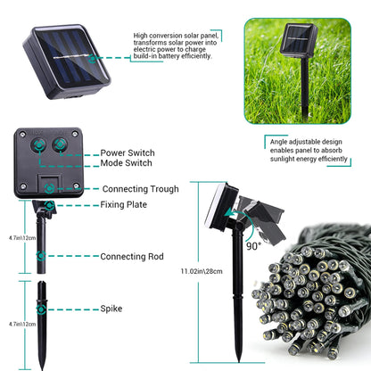 Joomer Green Solar String Lights, 39FT 100LED Waterproof Outdoor Lights with 8 Modes Twinkle Fairy Light for Garden, Patio, Yard, Tree, Christmas St. Patrick's Day Decor
