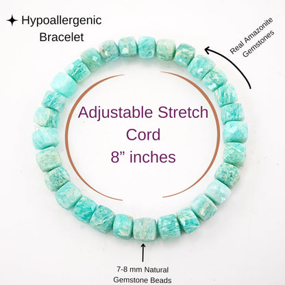 Amazonite Bracelet for Women - Amazonite Crystals and Healing Stones womens Bracelet - Cube Shape Beaded Bracelets - Stretchy Bracelets for Chakra Protection, Meditation and Healing