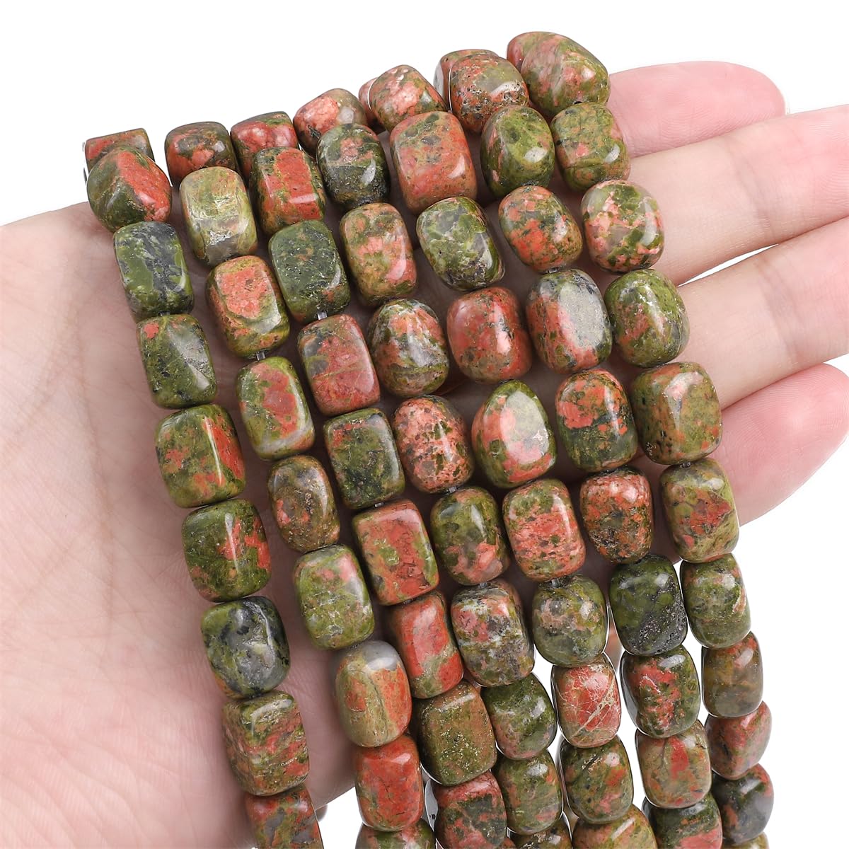 BEADIA Natural Unakite Cuboid Stone Loose Semi Gemstone Beads for Jewelry Making 8mmx12mm 38cm/Strand
