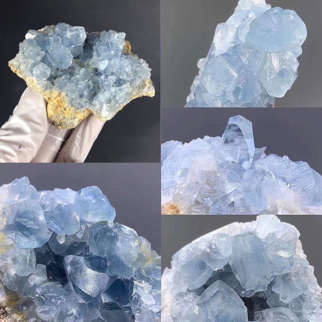 Erliway Natural Celestite Crystal Cluster, Irregular Blue Celestine Cluster Geode, Raw Gemstone Specimen for Birthstone Gift Reiki Healing Meditation Home Decor (0.15-0.22lb)