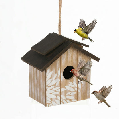 Topadorn Wooden Bird House Hanging Outdoor,Eco Friendly Materials and Decorative with Leaves Printed