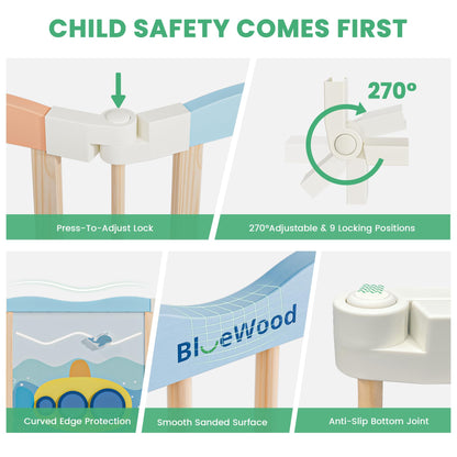 Foldable Wooden Playpen - Adjustable Wood Baby Play Yard with Child-Proof Lock, Indoor Large Safety Fence for Babies and Toddlers - Easy Assembly, 55 x 55 x 24 inches, Ocean Adventure, Colorful