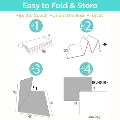 JumpOff Jo Foldable Foam Play Mat – Large Waterproof Baby & Toddler Activity Floor Mat, Double-Sided 70 x 59 Inch Play Surface - Boho Hearts