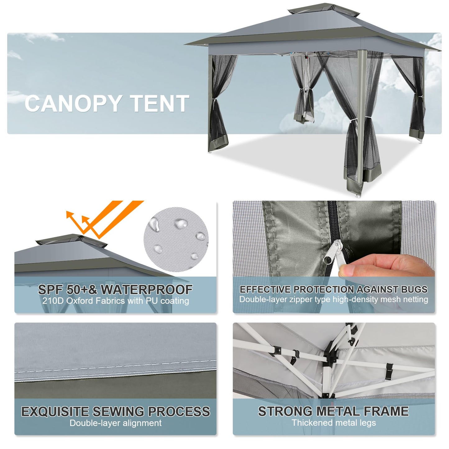 COBIZI 12x12 FT Pop up Gazebo on Clearance Outdoor pop up Canopy Tent,carpas para Patio, Shelter Tents with Sandbags & Portable Carry Bag, Patio Gazebos for Camping, Garden & Lawn, Darkgrey(Upgraded)