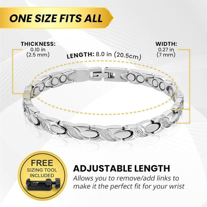 MagnetRX® Ultra Strength Magnetic Bracelets for Women – Double Magnet Stainless Steel Crystal Bracelet for Women – Adjustable Bracelet Length with Sizing Tool (Silver)