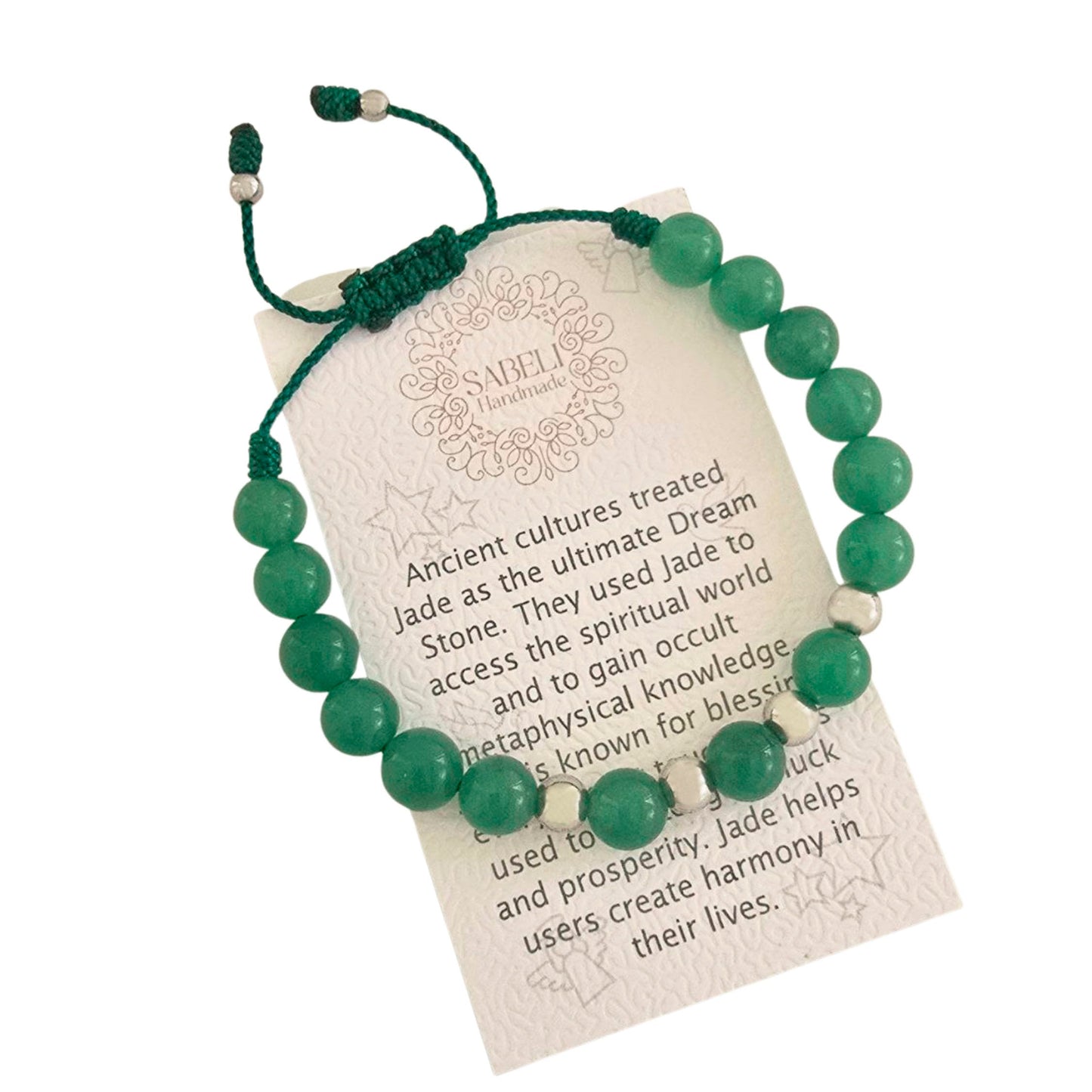 Sabeli Handmade Bracelets Real Natural Stones Healing Protection Focus 8mm Bead Adjustable Macrame Women Men Gemstone Gift (Jade)
