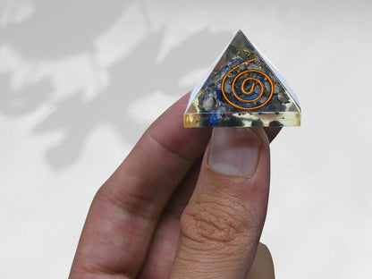 Amazing Gemstone Lapis Lazuli Orgone Pyramid - 30mm Small Orgonite Pyramids with Crystals and Healing Stones - Authentic Organite Gifts