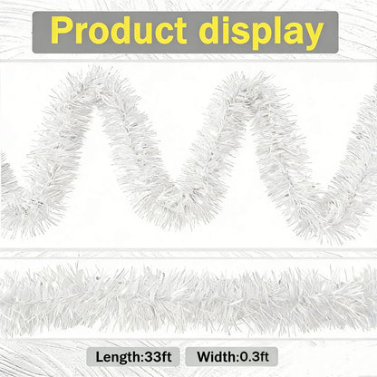 Yocknoce White Tinsel Garland, 33 Ft Winter Wonderland, Wedding, Christmas, Baby Shower, Elegant Party Backdrop, Festive Indoor Outdoor Decorations