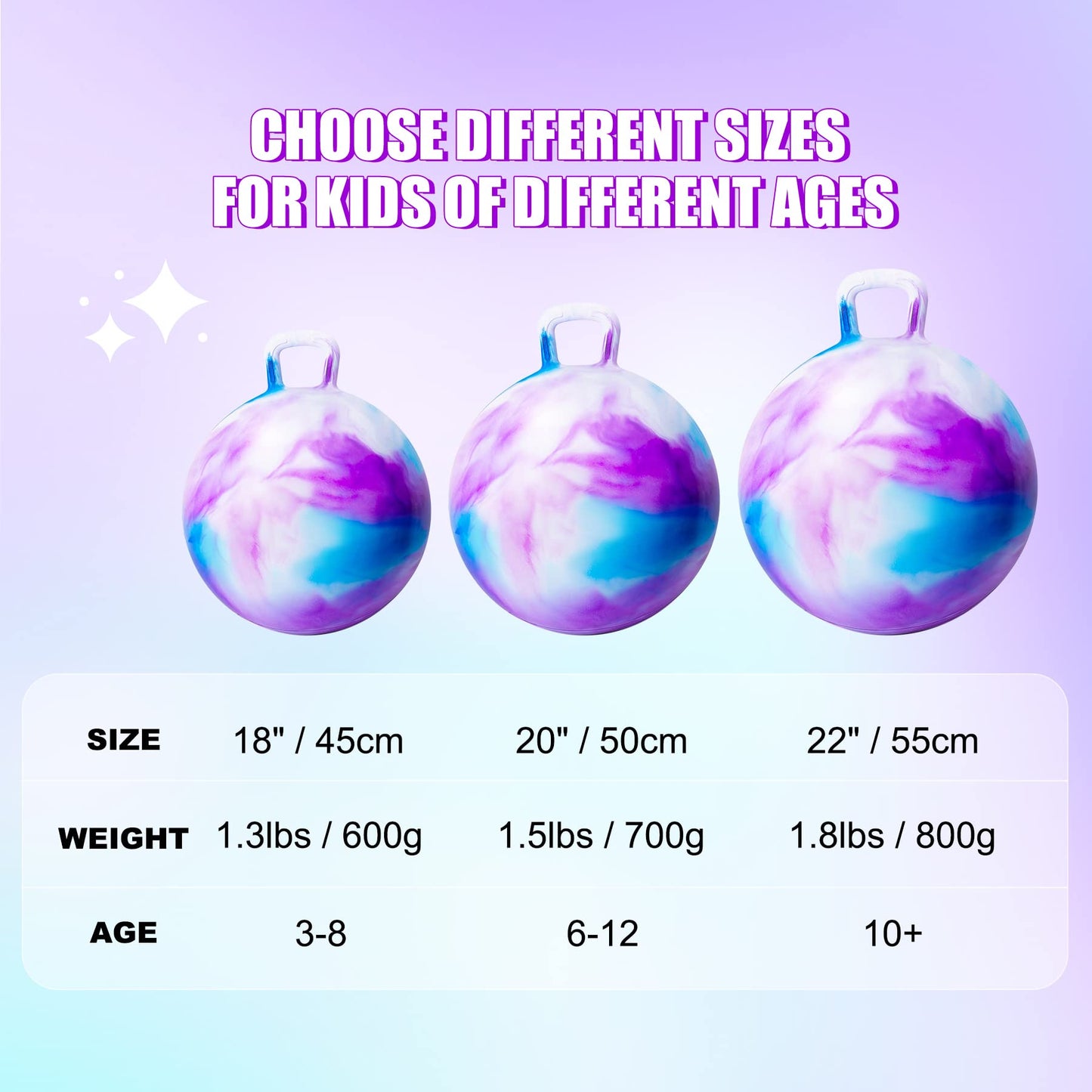 ZOOJOY Hopper Ball, Hopping Toys for Kids, 20 inch Bouncy Ball with Handle for Boys Girls Aged 5-12, Inflatable Clouds Bounce Hopper Toy with Pump