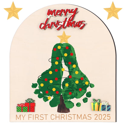 Thyle Baby First Christmas Footprint Ornament Wooden Mistletoe Craft Winter Baby Announcement Rustic Hanging Ornament Nursery Footprint Decorative for Newborn Photoshoot Prop