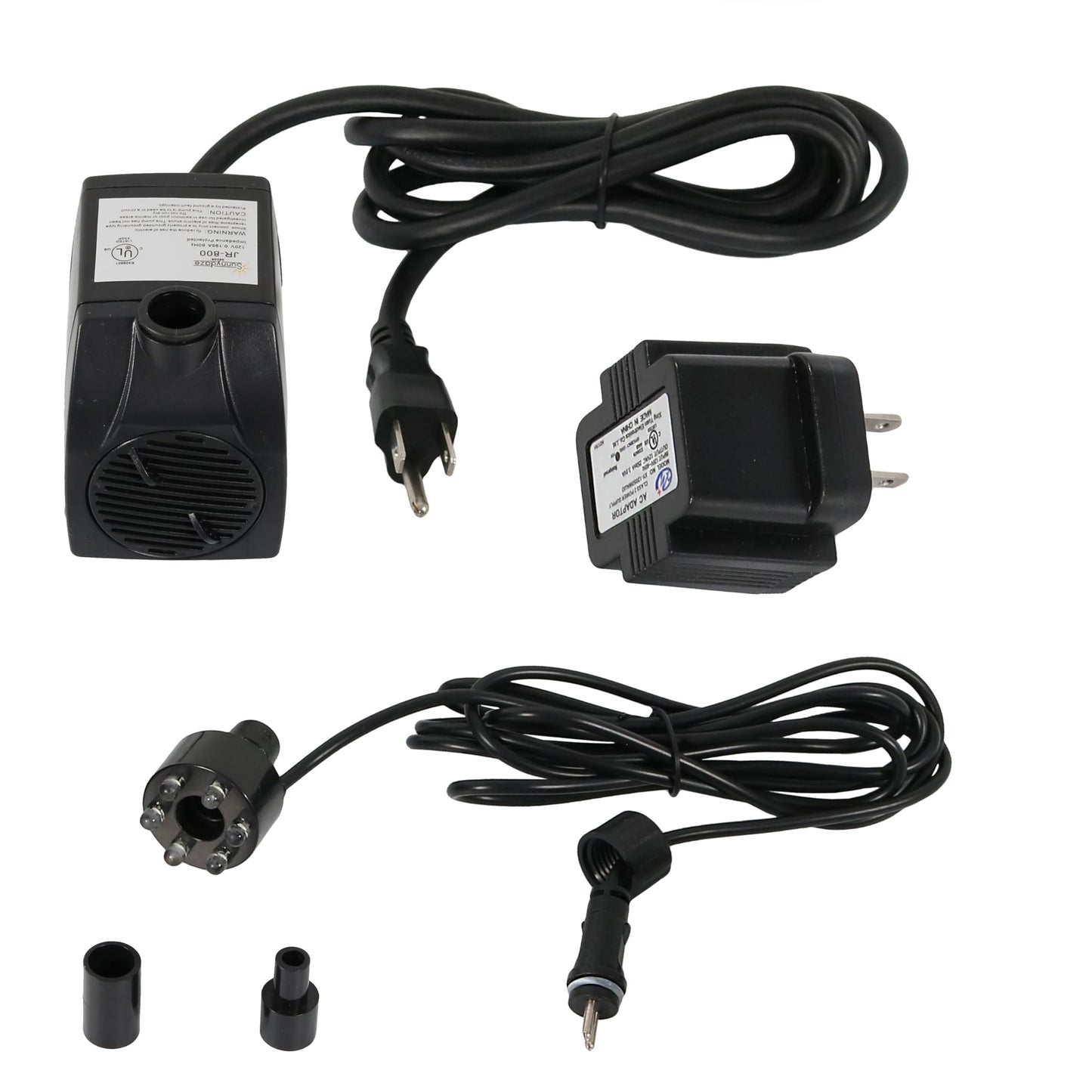 Sunnydaze 200 GPH Submersible Water Pump – 12W, 12V Small Fountain Pump with Adjustable Flow, White LED Light & Transformer for Outdoor Fountains, Bird Baths, Aquariums
