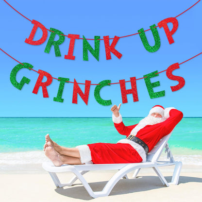 Rismise Drink Up Christmas Decorations Red Green Glittery Christmas Banner Xmas Garland Banners Winter Holiday Garland Photo Props Banners Christma Party Decorations for Xmas Backdrop Decorations
