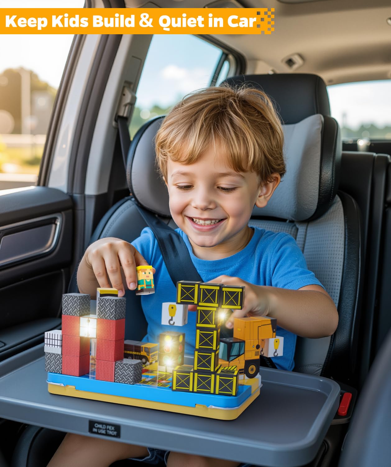 Qrooper Magnetic Blocks 45pcs Travel Toys with Light-Up Cube, Birthday Gift Kids Toddler Magnet Building Block STEM Educational Learning Toys Gifts for 3-5 8 Year Old Boys Girl Autism -Construction