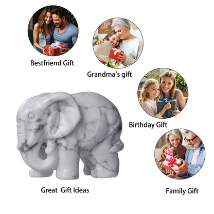 SMQ White Howlite Elephant Statue with Trunk Down for Women Gift Elephant Crystals Healing Stone Carved Lucky Pocket Spiritual Animal Carvings Figurine Home Office Decor Ornament,2''