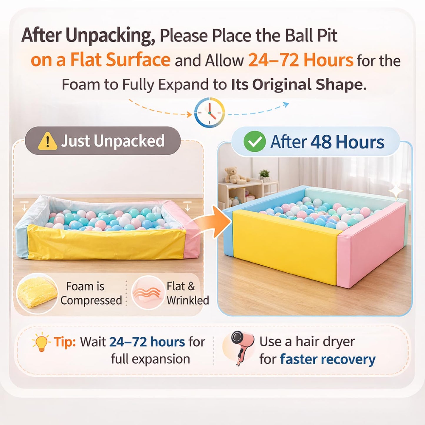 Arrowbash 43.3" x 11.8" PU Leather Baby Foam Soft Playpen Ball Pool, Soft Rectangle Climbing Blocks Play Pit for Kids Indoor Outdoor Large Game, Ball Toddlers Game Activity Pit, Balls Not Included