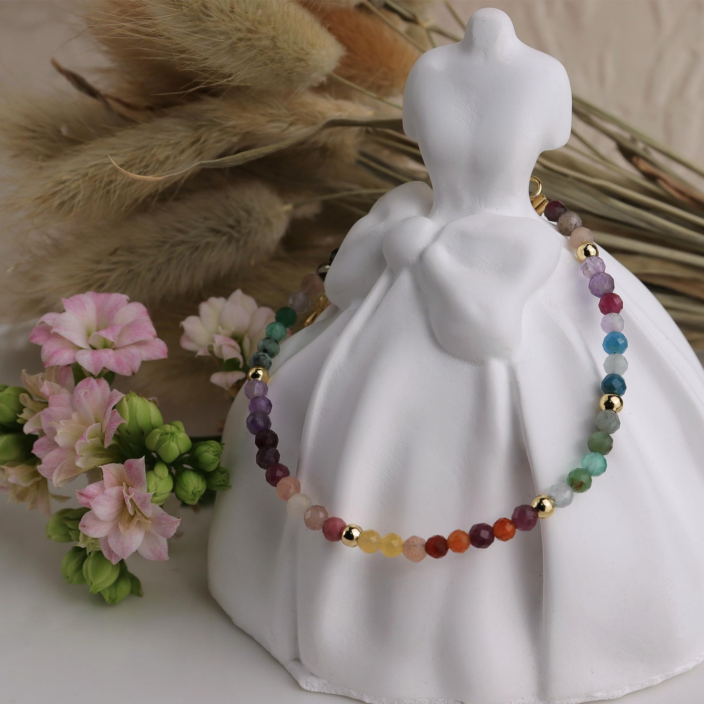 Agriajun Colorful Beaded Gemstone Bracelets for Women, Boho Handmade Rainbow Gold Natural Stone Beads Adjustable Friendship Bracelet Bohemian Jewelry Gift