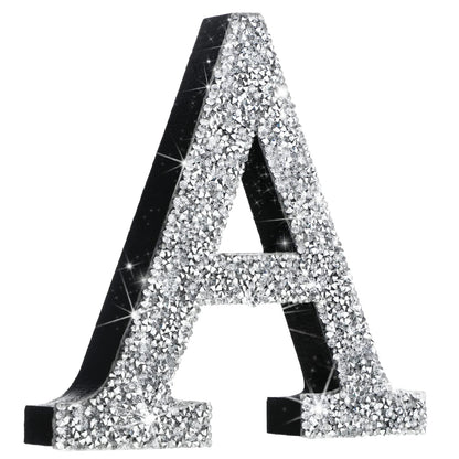 Qunclay Silver Crystal Diamond Bling Letters Crushed Diamond Decoration Wooden Glitter Letter with Screw and Hooks Rhinestone Gift for Wedding Y2k Mcbling Bedroom Wall Decor(Letter A,5.7"l X 5.7"w)