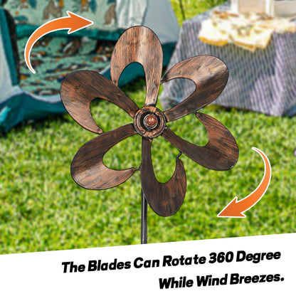 Aoutrow 3 Pack Wind Spinners with Metal Stake, 16.3 Inches Outdoor Wind Catcher Garden Sculptures Bronze Metal Windmill for Spring Garden Yard Lawn Patio Decoration
