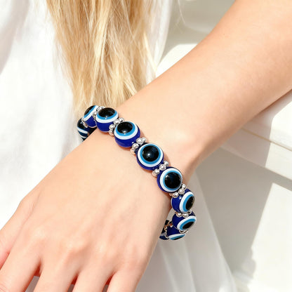Cryhand Female 8mm Beaded Bracelets For Women Evil Eyes Bracelet for Men Handmade Lucky Money Stretchy Crystal Bracelets Best Gifts