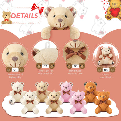 Skylety 16 Pcs Mini Plush Bear Bulk 4 Inch Bear Stuffed Animal Toy Doll Small Soft Keychain Gifts for Birthday Baby Shower Wedding Party Favor(Light Brown, Dark Brown, Pink, Beige)