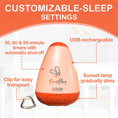 Baby Shusher Firefly Baby Soother for Crying Babies with Nightlight - White Noise Sound Machine, Baby Soother for Sleeping, Newborn Essentials for Crib, USB Rechargeable - 1 Count