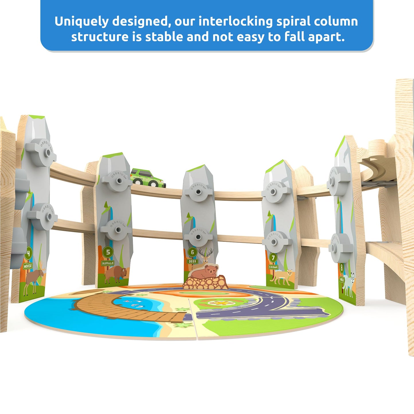 Wooden Train Set 141 Pc Build and Play Elevated Track System STEAM Accredited National Park Animal Railway Multi Level Spiral STEM Toy Gift for Grandkids Kids Toddlers Compatible Thomas Brio Railway