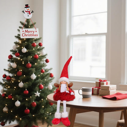 Dedrian11 Christmas Angel Figurine, Plush Shelf Sitter Fairy Doll with Poseable Wired Hat & Arms, White Tabletop/Mantel/Window Decor, Holiday Home Decoration Gift