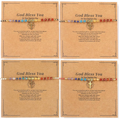 Opalencian 7 Chakra Cross Healing Crystal Beaded White Adjustable Bracelets for Women Dainty Energy Stone Beads Friendship bracelet,Handmade Fashion Charm Jewelry Gifts