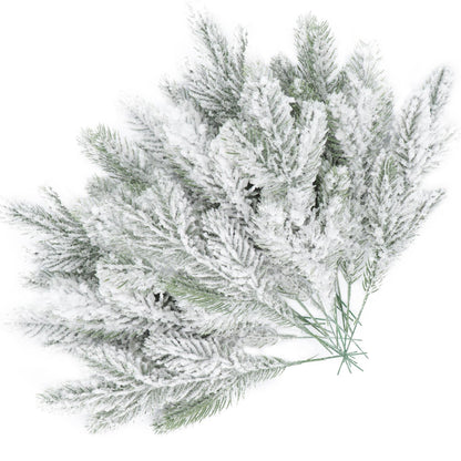 20PCS Frosted Artificial Pine Needles Branches 10.6 Inches Christmas Fake Snowy Pine Picks Twigs Winter Sprays Greenery Stems for Christmas Tree DIY Garlands Wreaths Crafts Home Holiday Decorations