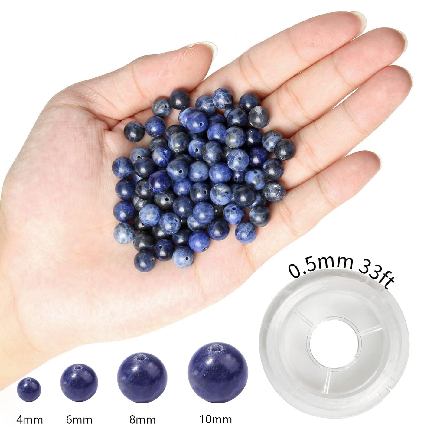 NITOPUPU 100Pcs 10mm Natural Smooth Old Sodalite Gemstone Beads Round Loose Stone Beads for Jewerly Making with Crystal Stretch Cord