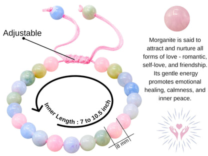 Amazing Gemstone Natural Morganite Bracelet for Women Men's Gifts - Protection Healing Crystal Bracelet - 8mm Gemstone Beaded Adjustable Bracelet Pulseras Para Hombres Mujer Stocking Stuffers