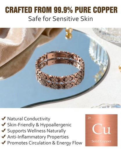 Jecanori Copper Magnetic Bracelet for Women with 3500 Gauss Magnets,Flower Copper Bracelet,Premium Fold-Over Clasp