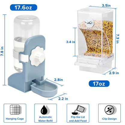 No Mess Bird Feeder Water Dispenser Set, Parakeet Cage Accessories, Bird Feeder and Waterers in Cage for Cockatiels, Finches, Lovebirds, Budgies, Canaries