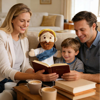 AKAIXI Jesus Hand Puppet Plush Jesus Doll 13" Blue Religious Bible Character Puppet Interactive Toy Fit Adult Hand Christian Easter Gifts for Baby Toddler Sunday School Kids First Communion Baptism