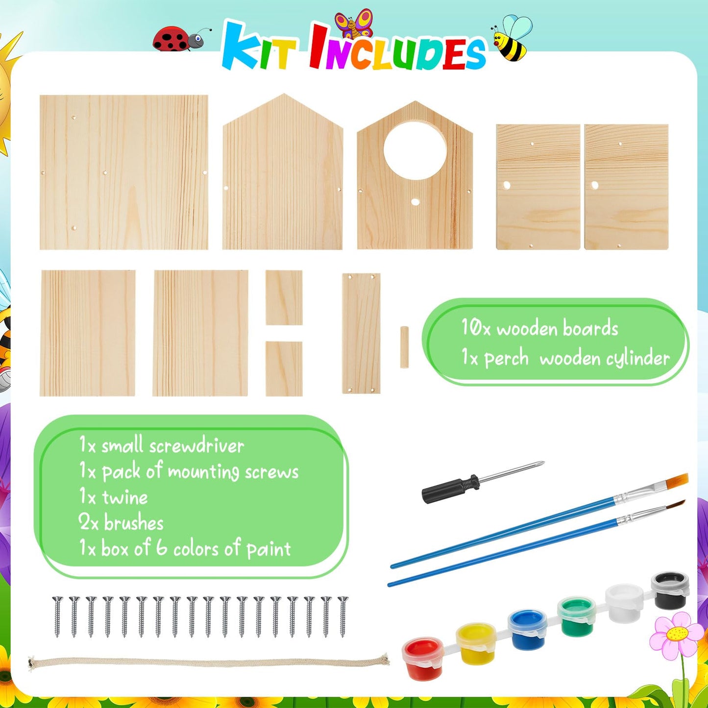 Liliful 4 Pack DIY Wooden Birdhouse Kit, Crafts for Kids and Adults, Bird House with Paint and Paintbrushes Painting Kits for Boys and Girls, Spring Birthday Classroom Gifts for Ages 4-8