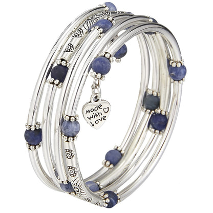 FULU AUTUMN Beaded Bangle Bracelets for Women Silver Wrap Bangles Bracelet Womens Costume Jewelry Fashion Gift(Blue)