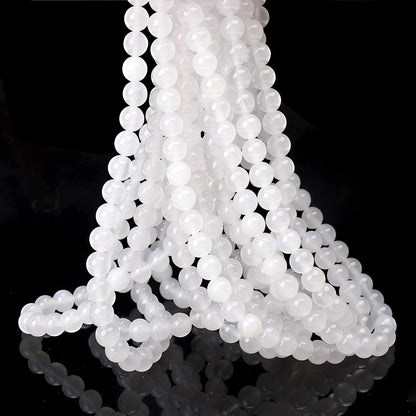 70PCS Natural 8MM Healing Gemstone, White Agate Energy Stone Round Loose Beads, Semi-Precious Crystal Beads with Free Elastic String for Jewelry Making DIY