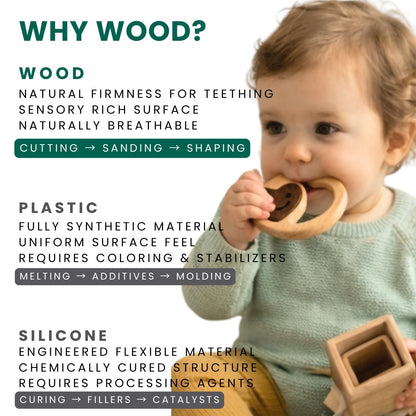 Wooden Baby Rattle & Teething Ring Heart | Natural Montessori Teething Toy Babies 0-3 3-6 6-12 Months | Non-Toxic Organic Hardwood Teether | Safe Sensory Toy Boys Girls | Baby Gift