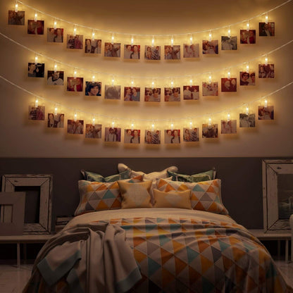 CozyHome - 5.5YD photo string with clips battery with timer remote | 30x light clips led | hanging fairy picture indoor | photo lights with clips | clip lights for girl pictures | teen girl room decor