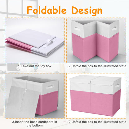Fiwochic 3 Pack Large Storage Bins Set 23" Toy Chest Storage with Lids and 11" Cubes Organizer Bins for Kids Bedroom Closet Shelf Organizer for Clothes Blankets Nursery Playroom(Pink White)