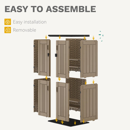 DWVO Outdoor Vertical Storage Shed with 4 Shelves, Waterproof Tall Plastic Storage Shed with 4 Adjustable Shelf, 30 cu. ft. Patio Tools Storage for Patio, Garden, Backyard, Deck, Brown
