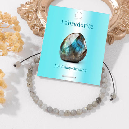 Pendlixy Adjustable 4mm Labradorite Natural Small Gemstone Beaded Bracelet Gravel Beads Crystal Healing Bracelet for Women Reiki Spiritual Jewelry Gifts