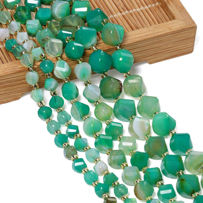 Yochus 42pcs Natural Green Striped Agate Stone Beads for Bracelet，2strands 6mm Facted Twist Loose Gemstone Beads for Jewelry Making DIY Craft Necklace Earring