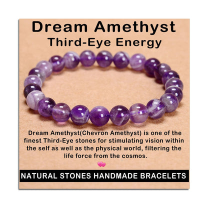 AD Beads Handmade Gemstone Stretch Elastic Bracelet Crystal Healing Reiki Nature's Beauty and Spiritual Essence Unisex (8mm, Dream Amethyst (Third-Eye Energy))