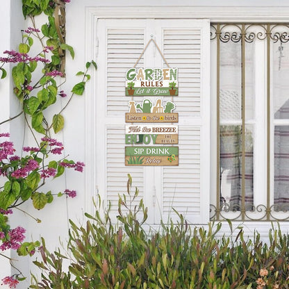 IARTTOP Garden Rules Hanging Sign Let It Grow Wooden Plaque Garden Home Decor Farmhouse Welcome Door Signs for Porch Yard Gardening Shed Decorations 10x18.4Inch Gifts for Plant Lovers