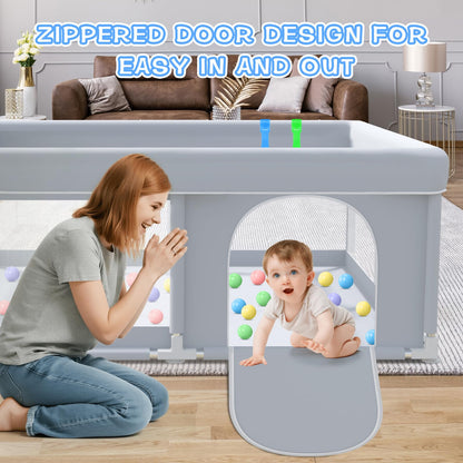 XVISHX Baby Playpen 50 x 50 Inch Play Pen Playards, Playpen for Babies and Toddlers, Baby Playard for Indoor & Outdoor Active Center Game Fence, with Skin-Friendly Fabric and Soft Breathable Mesh Grey