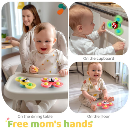 ALASOU 6 PCS Suction Cup Rotating Toys(3 Farm+3 Bee) for Infant and Toddlers